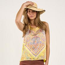 DG2 by Diane Gilman Mixed Media Scarf Print V-Neck Tank