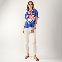 DG2 by Diane Gilman Mixed Media Scarf Printed Flutter Sleeve Top