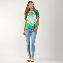 DG2 by Diane Gilman Mixed Media Scarf Printed Flutter Sleeve Top