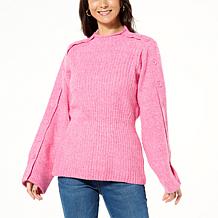 DG2 by Diane Gilman Mock-Neck Buttoned Sleeve Sweater