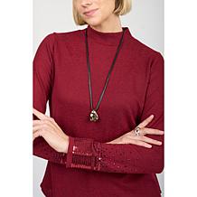 DG2 by Diane Gilman Mock-Neck Embellished Sleeve Knit Top