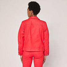 DG2 by Diane Gilman New Classic Heart Studded Stretch Denim Jacket