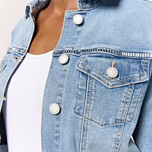 DG2 by Diane Gilman New Classic Stretch Crystal Trimmed Denim Jacket