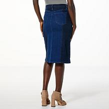DG2 by Diane Gilman New Classic Stretch Denim Colorblock Skirt