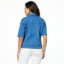 DG2 by Diane Gilman New Classic Stretch Denim Elbow Sleeve Moto Jacket