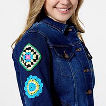 DG2 by Diane Gilman New Classic Stretch Denim Embellished Jean Jacket