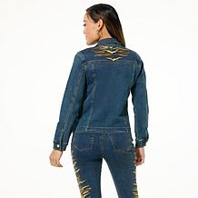 DG2 by Diane Gilman New Classic Stretch Denim Embellished Jean Jacket