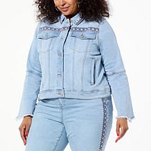 DG2 by Diane Gilman New Classic Stretch Denim Embroidered Jean Jacket