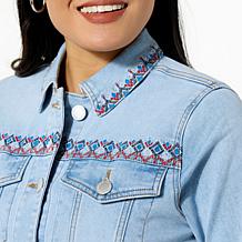 DG2 by Diane Gilman New Classic Stretch Denim Embroidered Jean Jacket