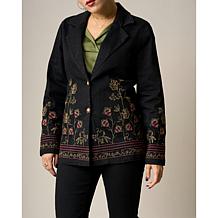 DG2 by Diane Gilman New Classic Stretch Denim Embroidered Blazer