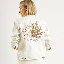 DG2 by Diane Gilman New Classic Stretch Denim Embroidered Jean Jacket