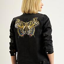 DG2 by Diane Gilman New Classic Stretch Denim Embroidered Jean Jacket