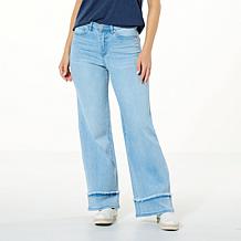 DG2 by Diane Gilman New Classic Stretch Denim Frayed Wide-Leg Jean