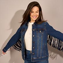 DG2 by Diane Gilman New Classic Stretch Denim Fringe Western Jacket