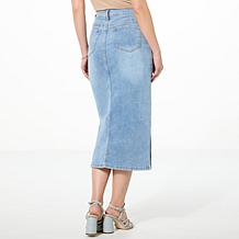DG2 by Diane Gilman New Classic Stretch Denim Midi Skirt w/Side Slits