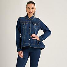 DG2 by Diane Gilman New Classic Stretch Denim Peplum Waterfall Jacket