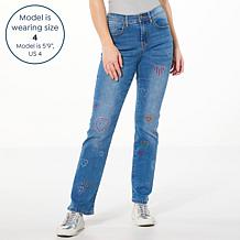 DG2 by Diane Gilman New Classic Stretch Heart-Embellished Bootcut Jean