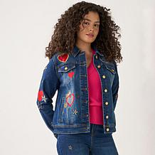 DG2 by Diane Gilman New Classic Stretch Legacy Heart Denim Jacket