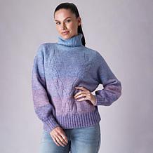 DG2 by Diane Gilman Ombre Cable Turtleneck Sweater