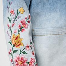 DG2 by Diane Gilman Ombre Dyed Embroidered Sleeve Denim Jacket