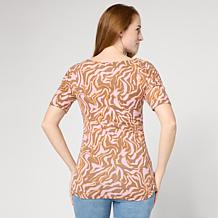 DG2 by Diane Gilman Printed Boatneck Elbow Sleeve Top