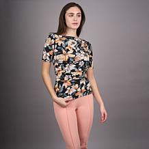 DG2 by Diane Gilman Printed Boatneck Elbow Sleeve Top