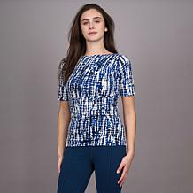 DG2 by Diane Gilman Printed Boatneck Elbow Sleeve Top