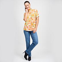 DG2 by Diane Gilman Printed Dolman Sleeve Turtleneck Top