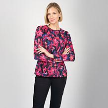 DG2 by Diane Gilman Ruched Asymmetric Seam Long Sleeve Top