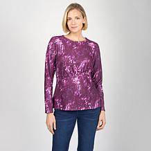 DG2 by Diane Gilman Ruched Asymmetric Seam Long Sleeve Top