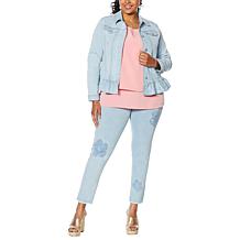 DG2 by Diane Gilman Ruffled-Hem Classic Stretch Denim Jacket