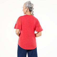 DG2 by Diane Gilman Sheer Flutter-Sleeve Top