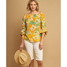 DG2 by Diane Gilman Sheer Flutter-Sleeve Top