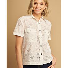 DG2 by Diane Gilman Short-Sleeve Button Front Eyelet Top