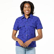 DG2 by Diane Gilman Short-Sleeve Button Front Eyelet Top