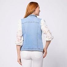 DG2 by Diane Gilman Stretch Lace Sleeve Denim Jacket