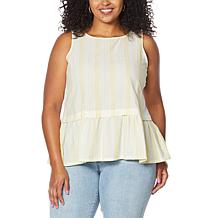 DG2 by Diane Gilman Striped Ruffle Hem Easy Tank