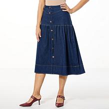 DG2 by Diane Gilman Super Stretch Knit Denim Front Yoke Gathered Skirt