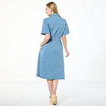 DG2 by Diane Gilman Super Stretch Knit Denim Shirtdress