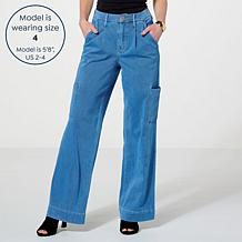 DG2 by Diane Gilman Super Stretch Knit Denim Wide-Leg Cargo Jean