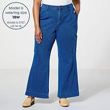 DG2 by Diane Gilman Super Stretch Knit Denim Wide-Leg Cargo Jean