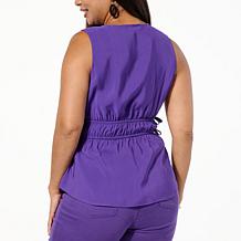 DG2 by Diane Gilman Washed Twill Gathered Waist Sleeveless Top