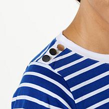 DG2 by Diane Gilman Yarn-Dye Striped Knit Tee with Shoulder Detail