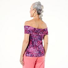 DG2 Printed Off-Shoulder Knit Top 