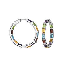 Diamond and Gemstone Rainbow Inside/Outside Hoop Earrings