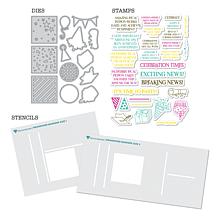 Diamond Press Exciting News Stamp, Die and Stencil Kit