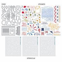 Diamond Press Floral & Flag Americana/July 4th Stamp, Die, Stencil Kit