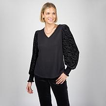 Diane Gilman Burnout Velvet Sleeve Knit Top