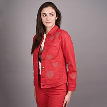 Diane Gilman New Classic Stretch Heart Studded Denim Jacket