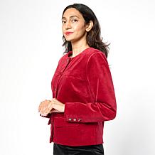 Diane Gilman Stretch Velveteen Collarless Tailored Jacket